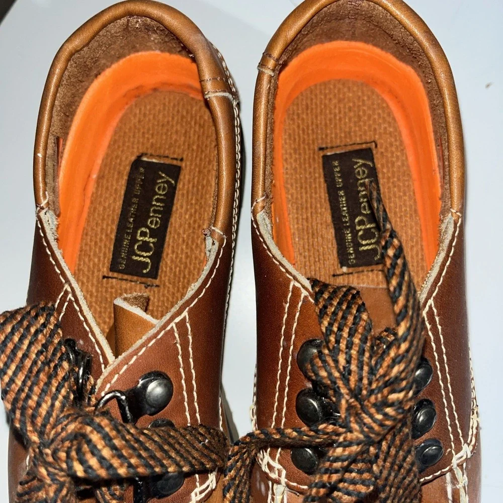 Old Stock JCPenney Leather Vintage Kids Shoes Toddler Brown Oxfords 3.5 D